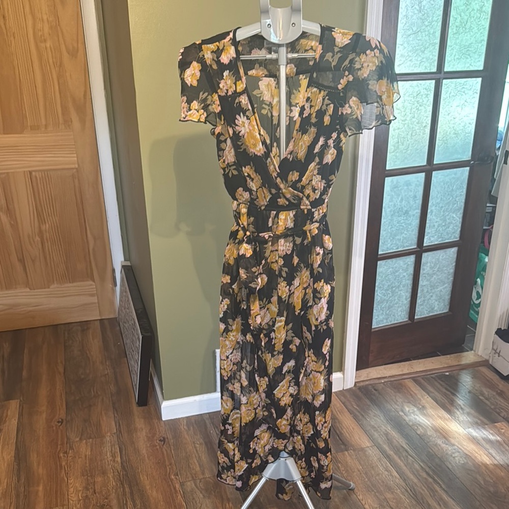 Band of Gypsies Black and Yellow Floral Maxi Dress